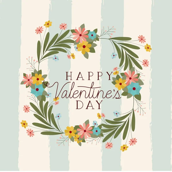 Tarjeta feliz día de San Valentín con corona floral — Vector de stock