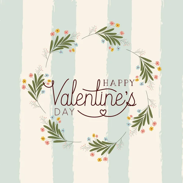 Tarjeta feliz día de San Valentín con corona floral — Vector de stock