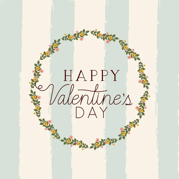 Happy Valentijnsdag kaart met bloemen kroon — Stockvector