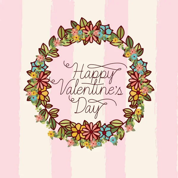 Tarjeta feliz día de San Valentín con corona floral — Vector de stock