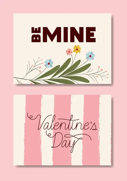 Šťastný valentines den sada karet s květinové dekorace — Stockový vektor
