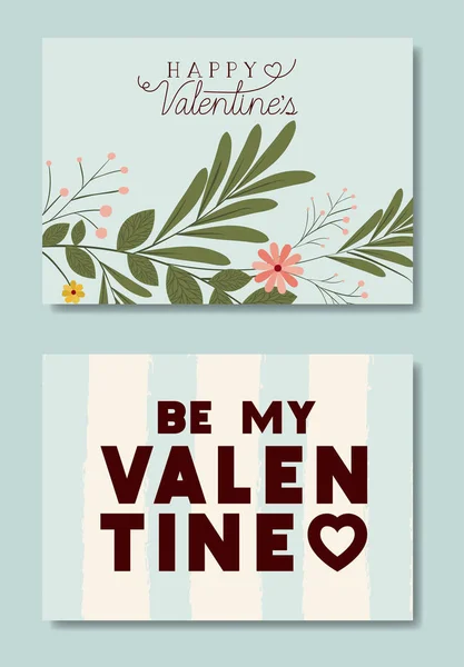 幸せなバレンタインデーのセット花飾り付きカード — ストックベクタ