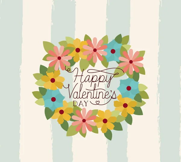 Tarjeta feliz día de San Valentín con corona floral — Vector de stock