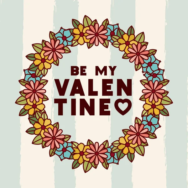 Tarjeta feliz día de San Valentín con corona floral — Vector de stock