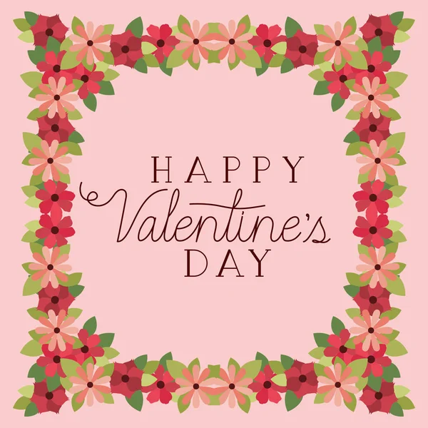Cartão feliz dia dos namorados com moldura floral — Vetor de Stock