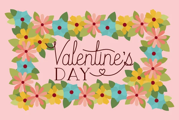 Happy valentines day card with floral frame — Stock Vector