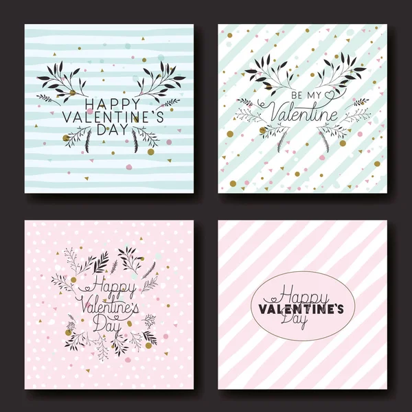 Happy valentines day z liści dekoracji zestaw kart — Wektor stockowy