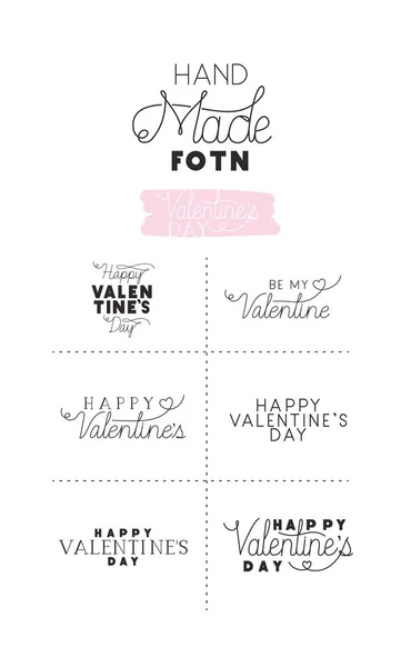 Set hecho fuentes feliz día de San Valentín — Vector de stock