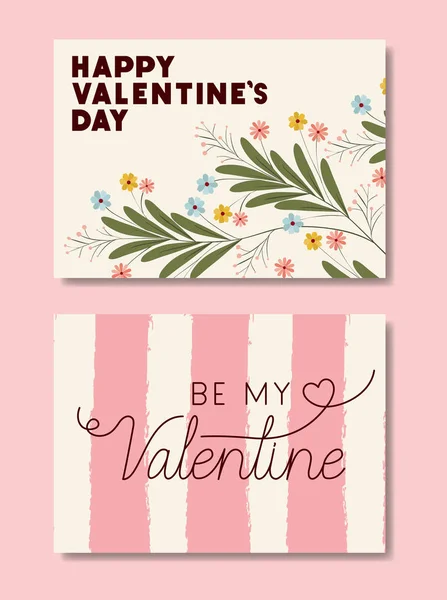 Happy valentines day set cards with floral decoration — Stock Vector