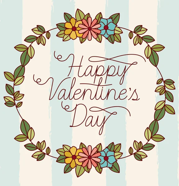 Tarjeta feliz día de San Valentín con corona floral — Vector de stock