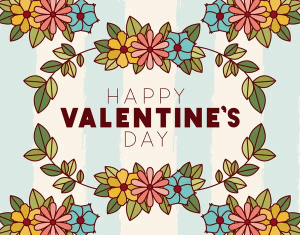 Happy Valentijnsdag kaart met bloemen kroon — Stockvector