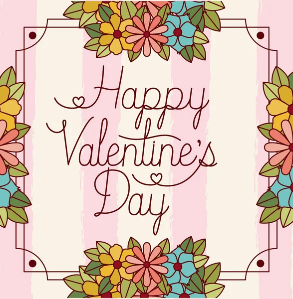Joyeuse carte de Saint Valentin avec cadre floral — Image vectorielle