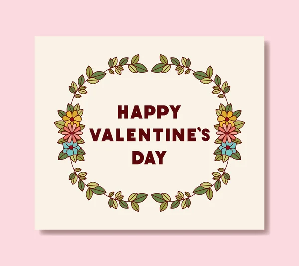 Happy Valentijnsdag kaart met bloemen kroon — Stockvector