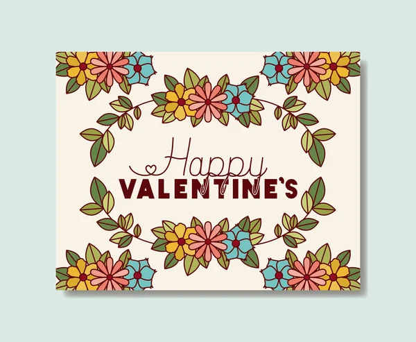 Happy valentines day card with floral crown — Stock Vector