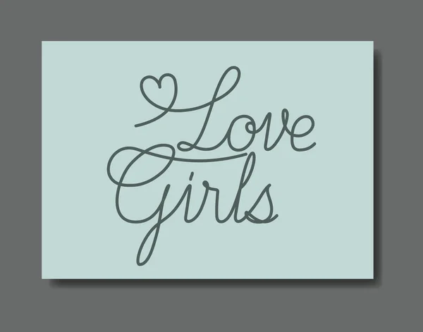 Kort med kärlek kvinnliga meddelande handgjorda teckensnitt — Stock vektor
