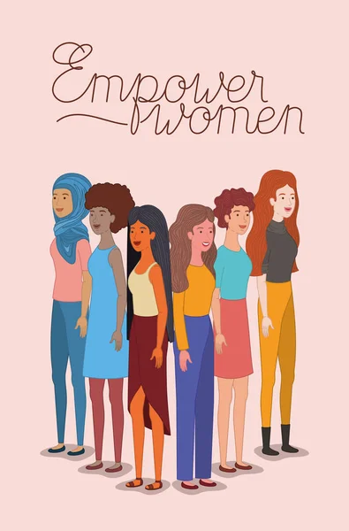 Groupe de femmes personnages avec message féministe — Image vectorielle