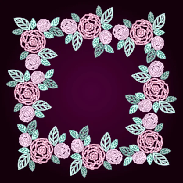 Neon florale Rosen dekorative Rahmen — Stockvektor