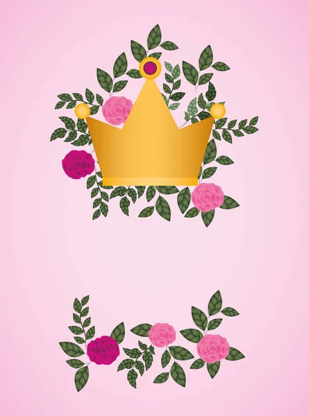 Kwiaty róże z królowej korony ozdoba — Wektor stockowy