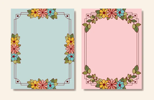 Çiçek dekorasyonu ile kartpostal seti — Stok Vektör