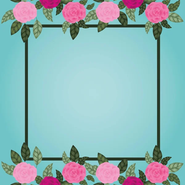 Τριαντάφυλλα λουλούδια διακόσμηση τετραγωνικό πλαίσιο — Διανυσματικό Αρχείο