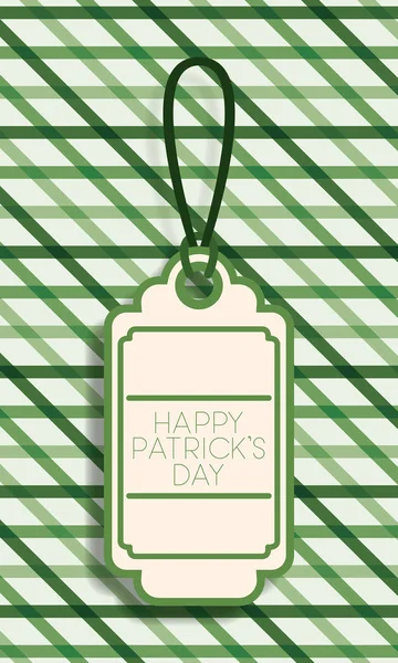 Saint patricks étiquette de jour suspendu avec fond vert — Image vectorielle
