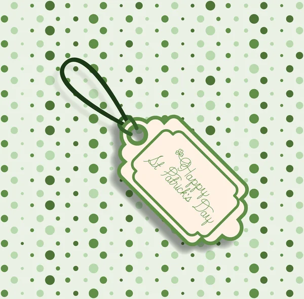 Saint patricks day tag hanging with green background — Stock Vector