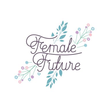 çiçek izole simgesi olan kadın gelecekteki etiket