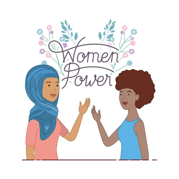 Kvinnor med etiketten kvinnor makt avatar tecken — Stock vektor