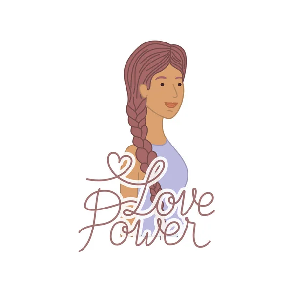 Woman with label love power avatar character — Stock Vector