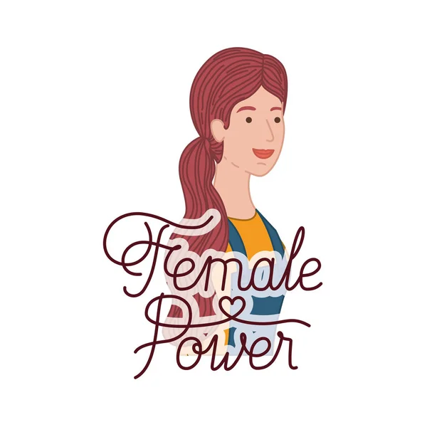 Kvinna med etiketten kvinnlig makt avatar tecken — Stock vektor