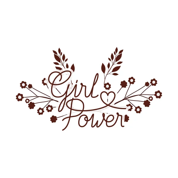 Etiqueta do poder da menina com ícone isolado flor —  Vetores de Stock