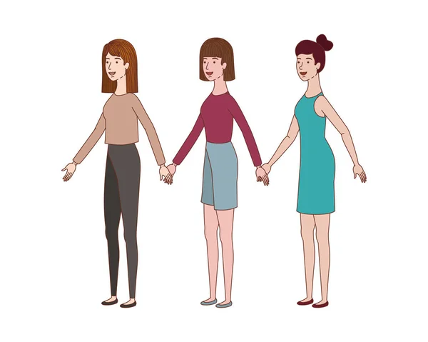 Mulheres jovens de pé personagem avatar — Vetor de Stock