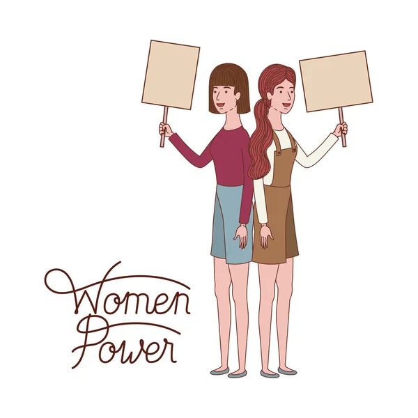 Женщины с ярлыком женщины власть характер — стоковый вектор
