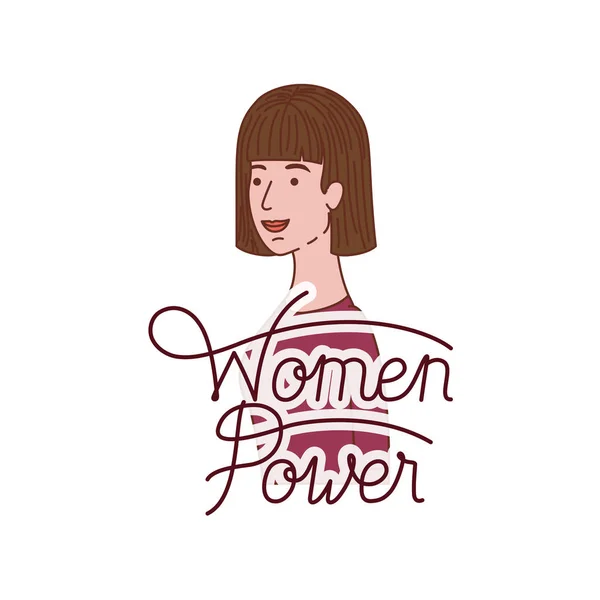 Donna con etichetta donne potere avatar personaggio — Vettoriale Stock
