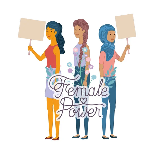 Wanita dengan karakter daya wanita label - Stok Vektor