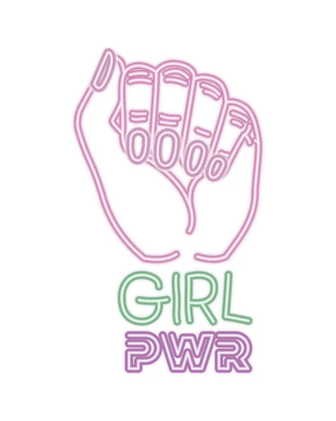 Gadis power label dengan tangan dalam melawan ikon sinyal - Stok Vektor