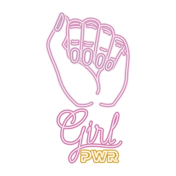 Gadis power label dengan tangan dalam melawan ikon sinyal - Stok Vektor