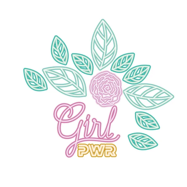 Girl power label dengan mawar ikon terisolasi - Stok Vektor