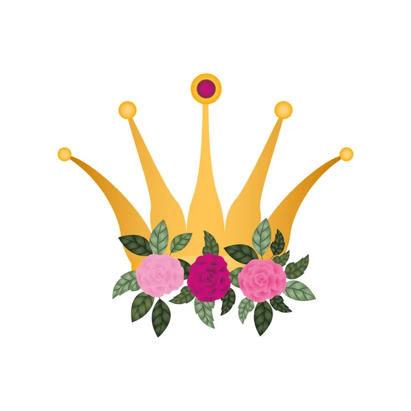 Złotą koronę z ikona na białym tle róż — Wektor stockowy