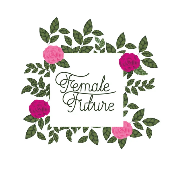 Женский лейбл будущего с иконами в рамке из роз — стоковый вектор