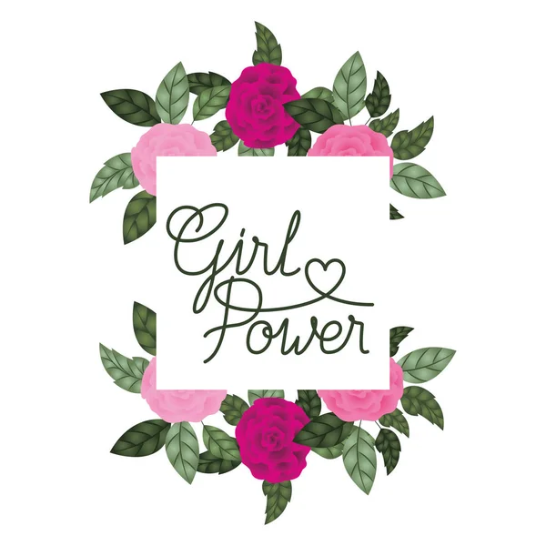 Girl Power Label mit Rosen Rahmen Ikonen — Stockvektor