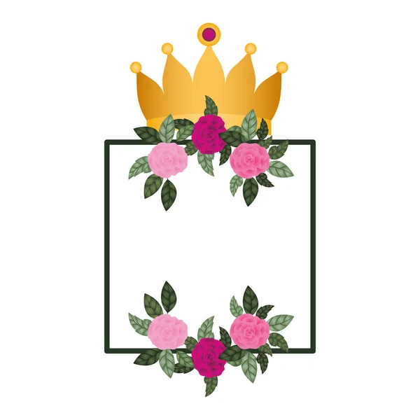 Moldura com flores e coroa ícone isolado —  Vetores de Stock