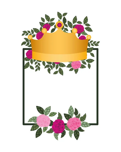 Frame met bloemen en kroon geïsoleerde pictogram — Stockvector