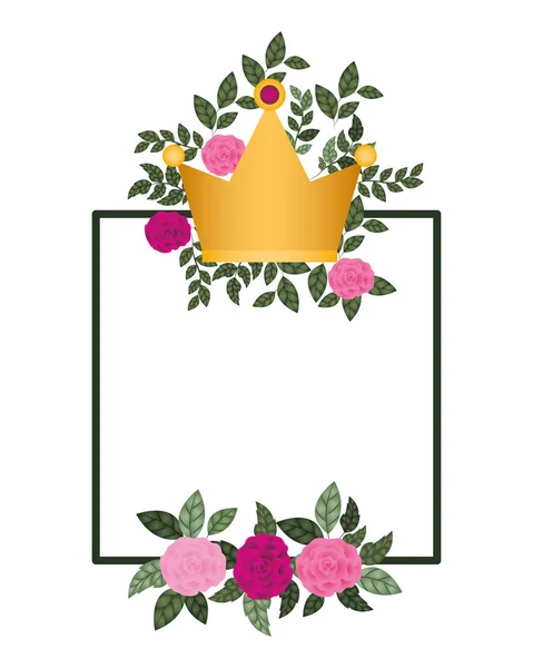Moldura com flores e coroa ícone isolado — Vetor de Stock