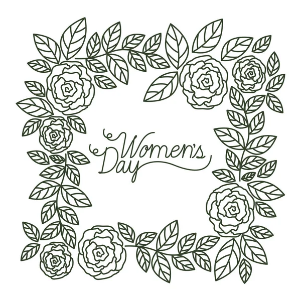 Женский день с розами рамка изолированный значок — стоковый вектор