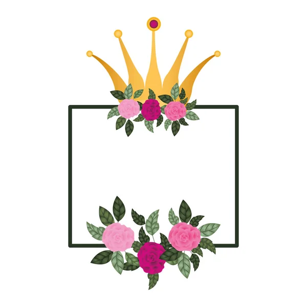 Moldura com flores e coroa ícone isolado — Vetor de Stock