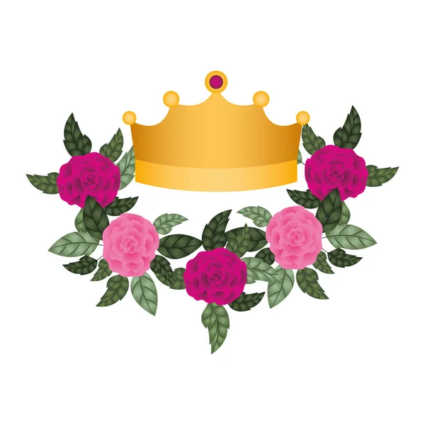 Golden crown with roses isolated icon — Stock Vector