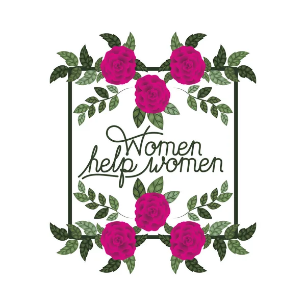 Kobiet Pomóc Kobiet Etykiety Róż Ramki Ikony Ilustracja Wektorowa Desing — Wektor stockowy