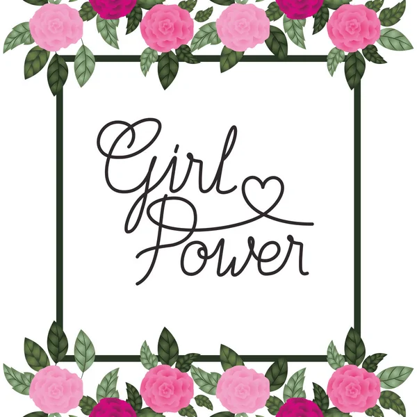 Girl Power Label mit Blumen rahmen Ikonen ein — Stockvektor