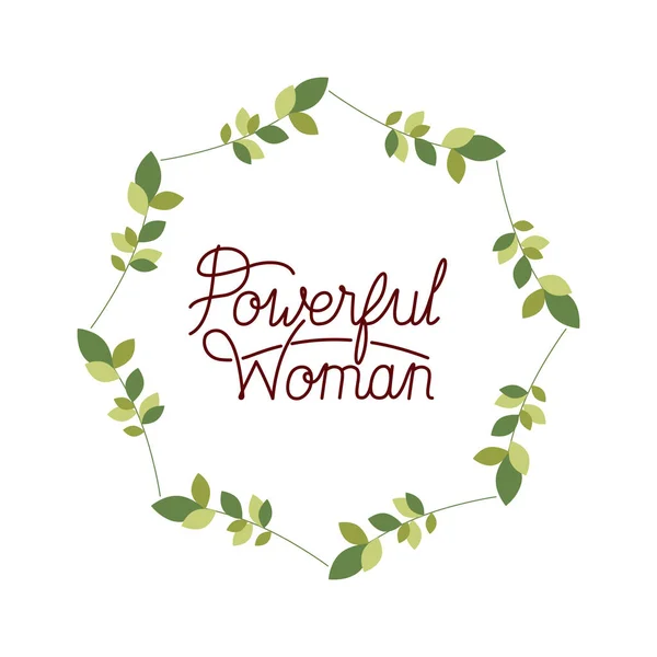 Krachtige vrouw label met bloemen kaderpictogrammen — Stockvector